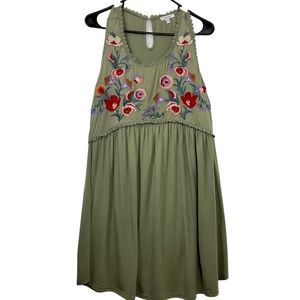 Jodifl Sage Green Embroidered Boho Babydoll Dress